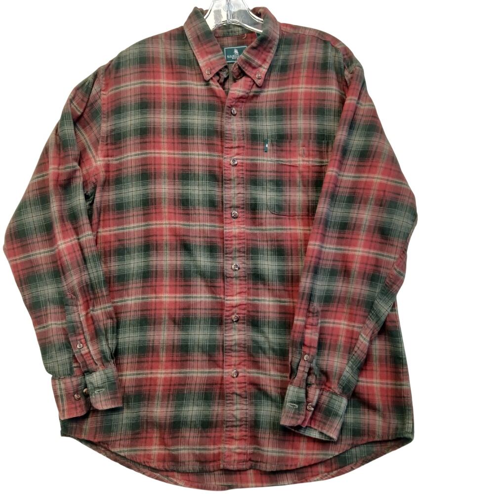 GH Bass Mens Medium Red Green Plaid Long Sleeve Flannel Shirt